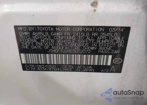 2014 Lexus Is 250 from USA, damaged, VIN JTHCF1D29E5012072